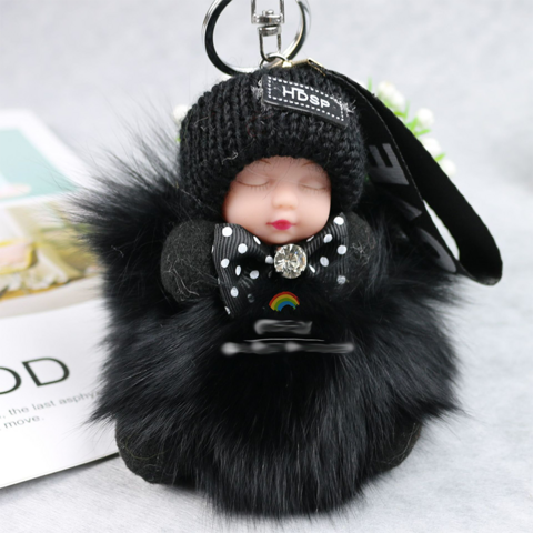 Correa para teléfono, pompón de piel de zorro real, muñeca dormida, adorno de felpa para bolso, llavero para coche