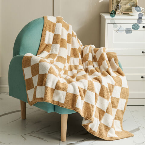 Schachbrettdecke, nordische Retro-Halbvelours-Schachbrett-Strickliniendecke Sofadecke