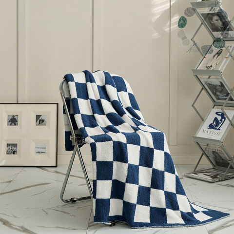 Schachbrettdecke, nordische Retro-Halbvelours-Schachbrett-Strickliniendecke Sofadecke
