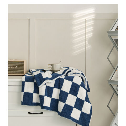 Schachbrettdecke, nordische Retro-Halbvelours-Schachbrett-Strickliniendecke Sofadecke