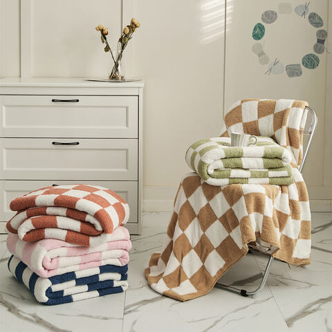 Schachbrettdecke, nordische Retro-Halbvelours-Schachbrett-Strickliniendecke Sofadecke