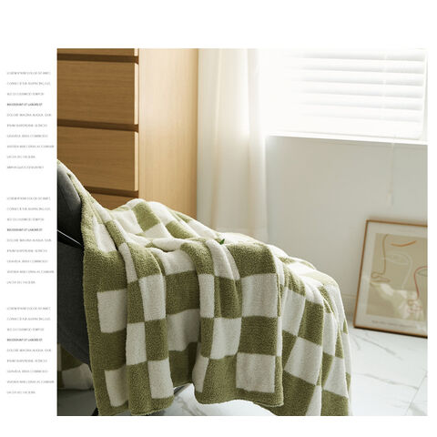 Schachbrettdecke, nordische Retro-Halbvelours-Schachbrett-Strickliniendecke Sofadecke