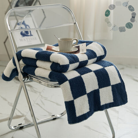 Schachbrettdecke, nordische Retro-Halbvelours-Schachbrett-Strickliniendecke Sofadecke