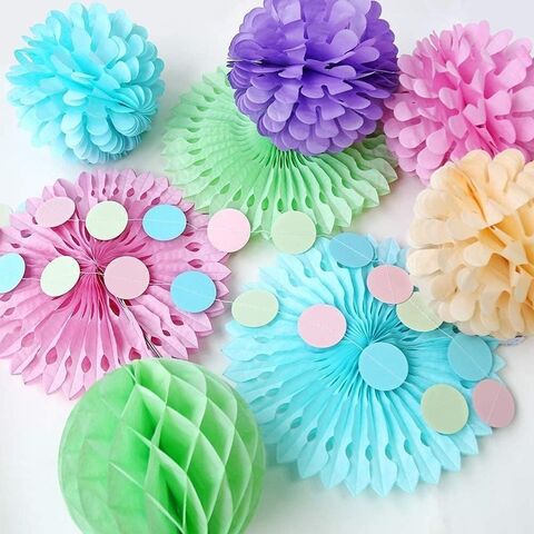 Guirlandes Suspendues en Nid d'Abeille, Pompons, Éventails en Papier pour Halloween, Diwali, Pâques, Goûter, Décor de Fond pour Baby Shower, Mariage de Printemps