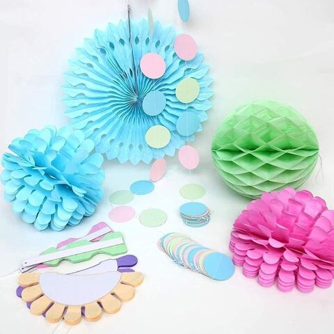 Guirlandes Suspendues en Nid d'Abeille, Pompons, Éventails en Papier pour Halloween, Diwali, Pâques, Goûter, Décor de Fond pour Baby Shower, Mariage de Printemps