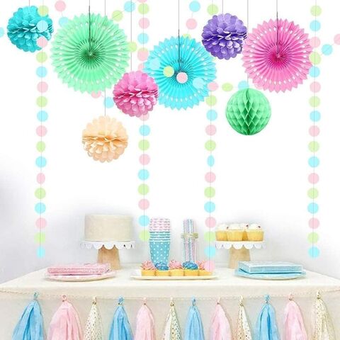Guirlandes Suspendues en Nid d'Abeille, Pompons, Éventails en Papier pour Halloween, Diwali, Pâques, Goûter, Décor de Fond pour Baby Shower, Mariage de Printemps