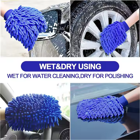 Guante de microfibra reutilizable para limpieza y detallado, lavable, para quitar el polvo y pelusas, sin rayones, manopla de chenilla para lavado y secado de coches