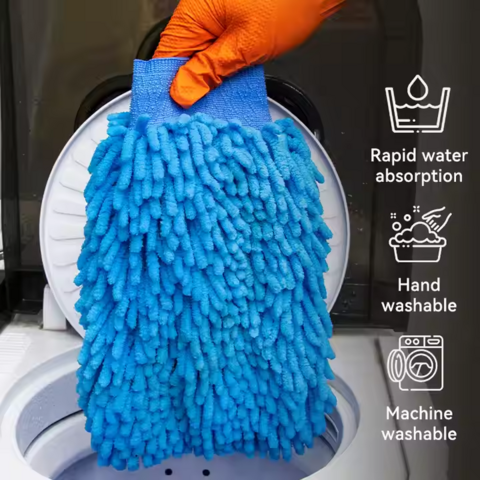 Guante de microfibra reutilizable para limpieza y detallado, lavable, para quitar el polvo y pelusas, sin rayones, manopla de chenilla para lavado y secado de coches