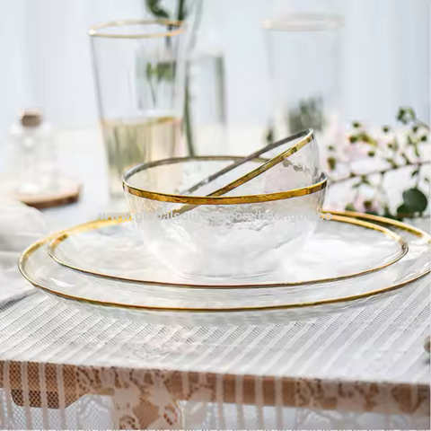 Conjunto de louças de vidro de luxo estilo nórdico por atacado: pratos e tigelas para jantar, envio rápido, uso doméstico e restaurante, coleção de cristais elegante