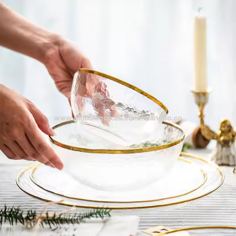 Conjunto de louças de vidro de luxo estilo nórdico por atacado: pratos e tigelas para jantar, envio rápido, uso doméstico e restaurante, coleção de cristais elegante