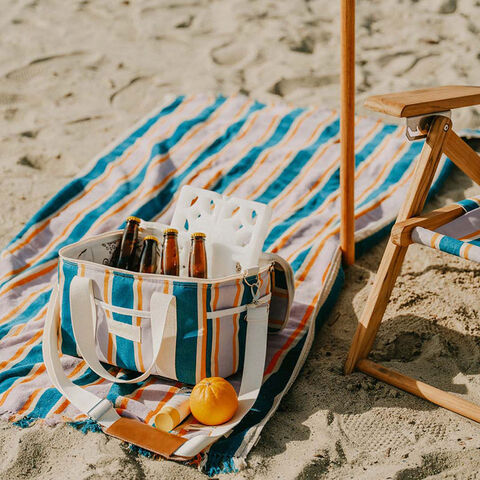 Parasol de playa con flecos y mástil de madera de 200 cm para exteriores, con borlas de algodón y bolsa nevera de lujo al por mayor