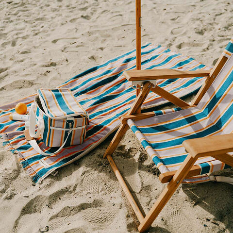 Parasol de playa con flecos y mástil de madera de 200 cm para exteriores, con borlas de algodón y bolsa nevera de lujo al por mayor