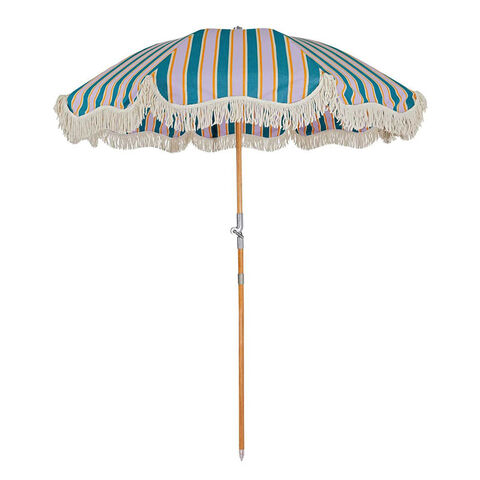 Parasol de playa con flecos y mástil de madera de 200 cm para exteriores, con borlas de algodón y bolsa nevera de lujo al por mayor