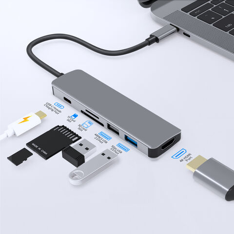 Adaptador Hub USB-C 6 en 1 con HDMI, lector de tarjetas TF/SD y alimentación para MacBook