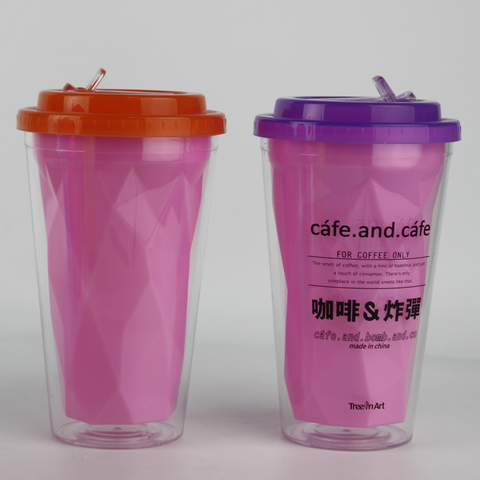 Vaso térmico de doble pared de plástico para café frío con tapa y pajitas, superventas 2022