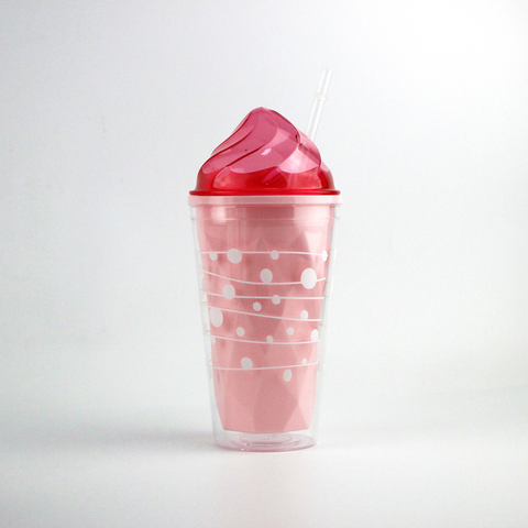 Vaso térmico de doble pared de plástico para café frío con tapa y pajitas, superventas 2022