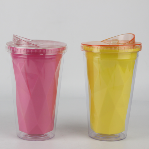Vaso térmico de doble pared de plástico para café frío con tapa y pajitas, superventas 2022