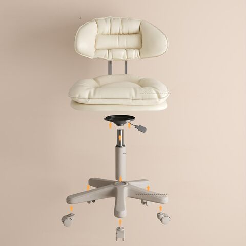 Taburete Rodante con Respaldo, Silla Giratoria para Oficina en Casa, Cojín de Asiento Engrosado, Altura Ajustable