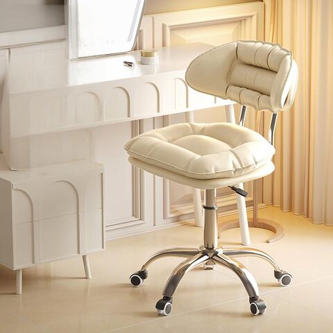 Taburete Rodante con Respaldo, Silla Giratoria para Oficina en Casa, Cojín de Asiento Engrosado, Altura Ajustable
