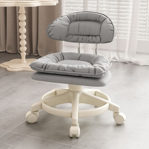 Taburete Rodante con Respaldo, Silla Giratoria para Oficina en Casa, Cojín de Asiento Engrosado, Altura Ajustable