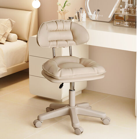 Taburete Rodante con Respaldo, Silla Giratoria para Oficina en Casa, Cojín de Asiento Engrosado, Altura Ajustable