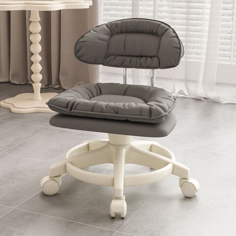 Taburete Rodante con Respaldo, Silla Giratoria para Oficina en Casa, Cojín de Asiento Engrosado, Altura Ajustable