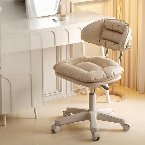 Taburete Rodante con Respaldo, Silla Giratoria para Oficina en Casa, Cojín de Asiento Engrosado, Altura Ajustable