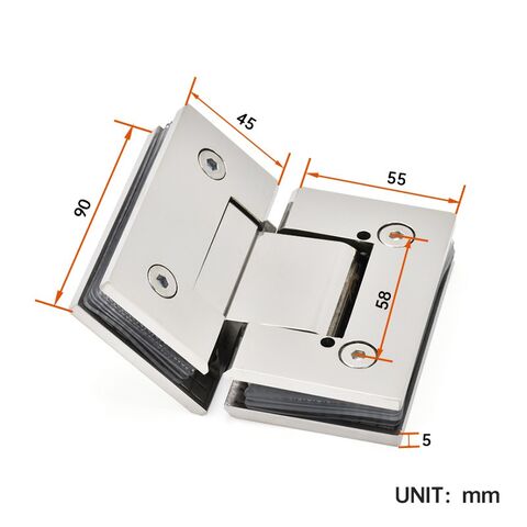 Charnières de porte en verre à amortisseur à 135 degrés en acier inoxydable moulé robuste de haute qualité, nouveau style, pinces de porte en verre