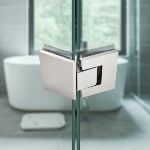 Charnières de porte en verre à amortisseur à 135 degrés en acier inoxydable moulé robuste de haute qualité, nouveau style, pinces de porte en verre