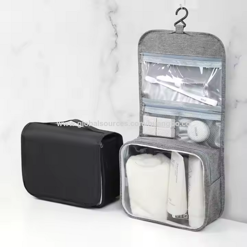 Tas Kosmetik Travel Anti Air Kapasitas Besar Desain Gantung, Tas Perlengkapan Mandi Penyimpanan Poliester Portabel Tas Makeup Wanita Grosir