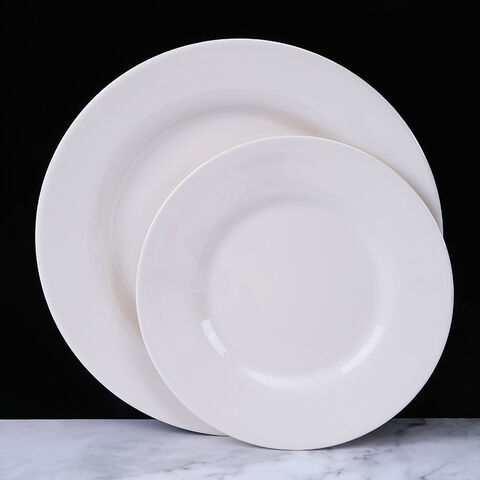 Plato de melamina blanco con logo personalizado para ensalada, decoración, vajilla de alta calidad, irrompible, redondo, para postres de restaurante