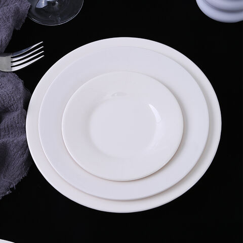 Plato de melamina blanco con logo personalizado para ensalada, decoración, vajilla de alta calidad, irrompible, redondo, para postres de restaurante