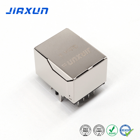 JIAXUN JXJ0013BHNL 10/100 Base-T Conector RJ45 Hembra de Puerto Simple de 90 Grados con LED Verde/Amarillo Tab Down