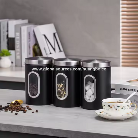 Novo conjunto de recipientes herméticos de aço inoxidável para armazenamento de alimentos com certificação BSCI, recipientes de cozinha multifuncionais para chá, café e açúcar