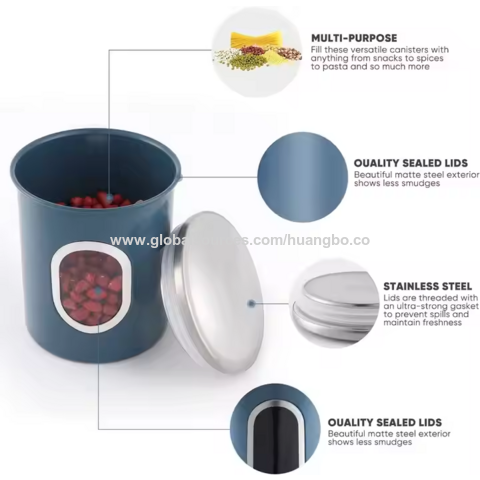 Novo conjunto de recipientes herméticos de aço inoxidável para armazenamento de alimentos com certificação BSCI, recipientes de cozinha multifuncionais para chá, café e açúcar