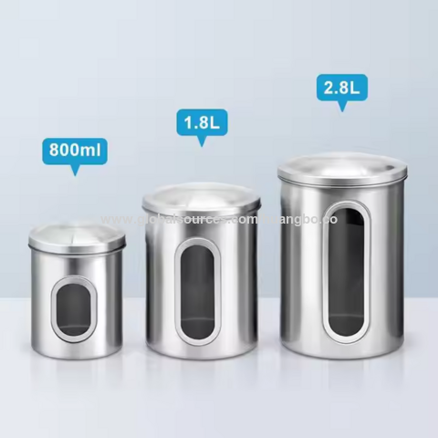 Novo conjunto de recipientes herméticos de aço inoxidável para armazenamento de alimentos com certificação BSCI, recipientes de cozinha multifuncionais para chá, café e açúcar