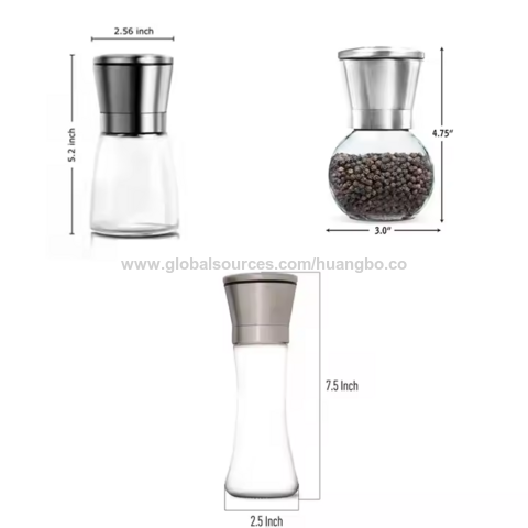 Großhandel Himalaya-Salz Gewürzflasche Glas Manuelle Mühlen Gewürzstreuer und schwarzer Pfeffermühle Satz
