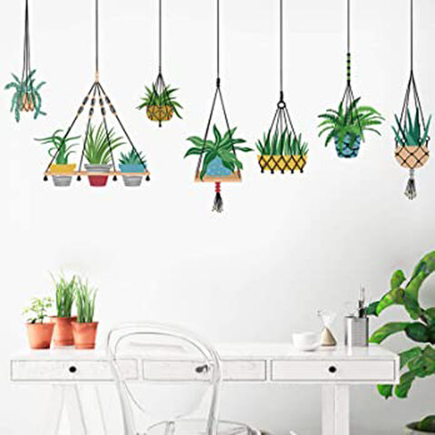 Vinilos Decorativos de Pared con Plantas Verdes en Maceta y Hojas, Mural de Pared de Hojas para Decoración de Dormitorios - Adhesivos Decorativos para Pared al por Mayor