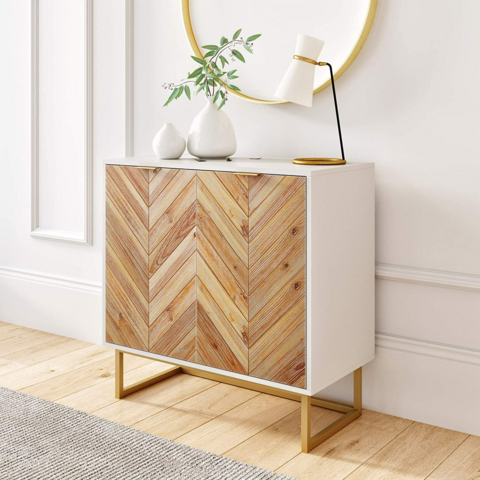 Aparador para salón, mueble auxiliar rústico de madera de abeto maciza con puertas, de pie