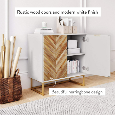 Aparador para salón, mueble auxiliar rústico de madera de abeto maciza con puertas, de pie