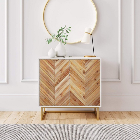 Aparador para salón, mueble auxiliar rústico de madera de abeto maciza con puertas, de pie