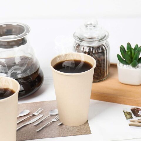 Einwegbecher für Heißgetränke, Kaffee, Tee, hellbraunes Papier, Bambusfaser