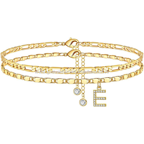 Cuban Chain 24k Gold Anklet With Initial Gold 14K Gold Plated
