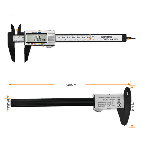 Calibrador Vernier Digital Electrónico de Plástico de Alta Resistencia 0-150mm para Medición de Diámetro Interior y Exterior