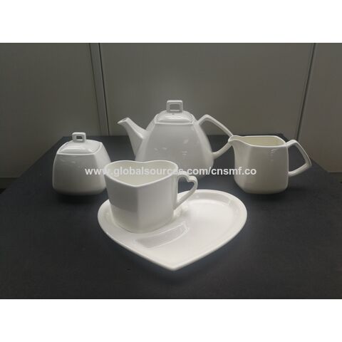 Juego de Tazas de Café y Té de Porcelana Fina SMF con Decoración de Borde Dorado, Vajilla para el Hogar y Restaurante con Plato