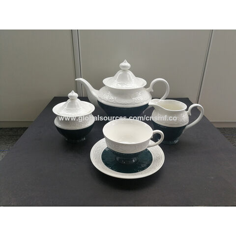 Juego de Tazas de Café y Té de Porcelana Fina SMF con Decoración de Borde Dorado, Vajilla para el Hogar y Restaurante con Plato