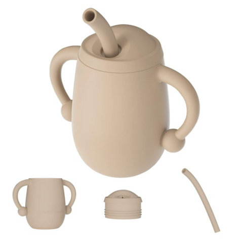Großhandel 100% Silikon Baby Trainings Becher Unzerbrechlicher Kleinkind Silikonbecher mit Strohhalm