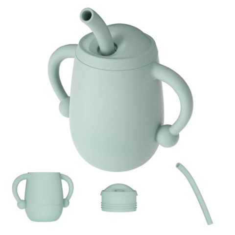Großhandel 100% Silikon Baby Trainings Becher Unzerbrechlicher Kleinkind Silikonbecher mit Strohhalm