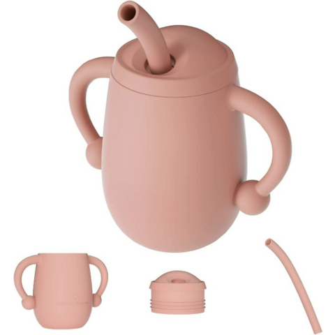 Großhandel 100% Silikon Baby Trainings Becher Unzerbrechlicher Kleinkind Silikonbecher mit Strohhalm