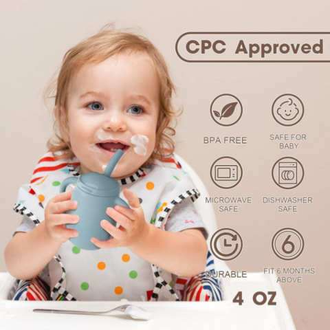 Großhandel 100% Silikon Baby Trainings Becher Unzerbrechlicher Kleinkind Silikonbecher mit Strohhalm
